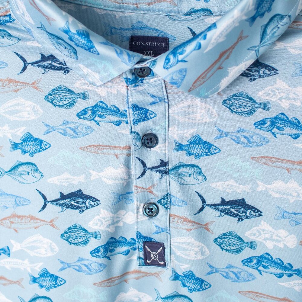Construct Men’s Polo Shirt XXL Fish Print Quick Dry Performance Short Sleeve - Picture 4 of 7